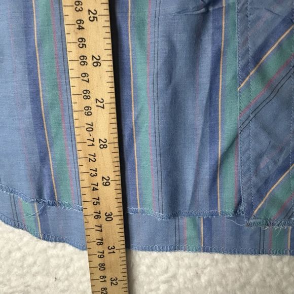 Wrangler Mens Cowboy Cut Western Pearl Snap Striped 17x34 Xtra Long Tails Blue - Picture 5 of 7